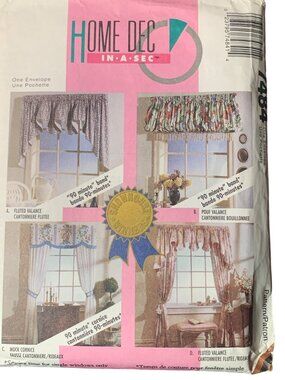 Home Dec In-A-Sec Window Valance & Curtain Pattern 7484 Uncut